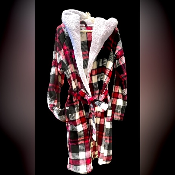 Vera Bradley NWOT Cozy Fleece/sherpa hooded Bathroom w/pockets Plaid - Picture 8 of 11